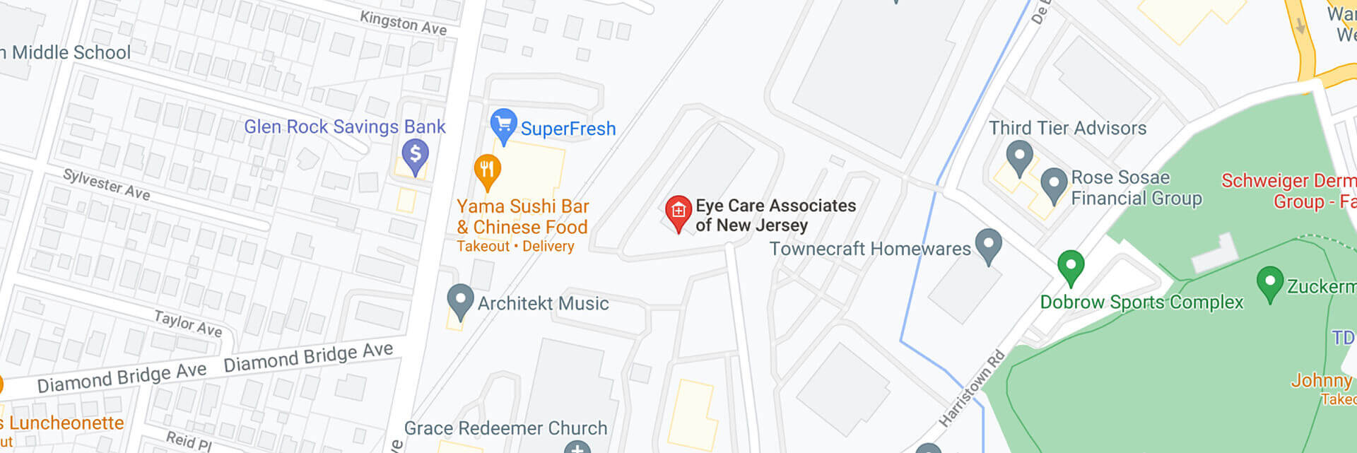 Map showing Eye Care Associates of New Jersey location